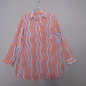 Oliphant‎ Top Tunic Medium Orange Blue Wavy Stripe Cover Up Lightweight Vacation